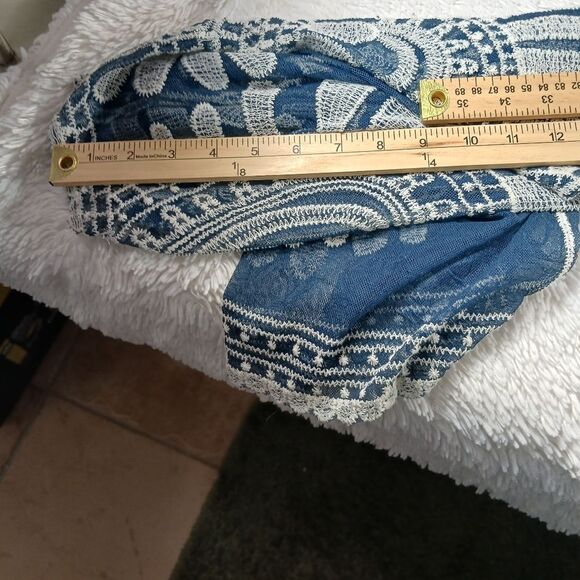 Rebellion Again Boho Duster Open Front  Blue White Kimono Sheer Embriodery Large - Picture 6 of 9